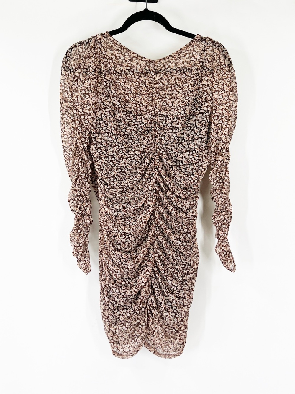 Abercrombie & Fitch Floral Ruched Mesh Long-Sleeve Mini Dress